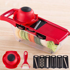 10 in 1 Mandoline Slicer Vegetable Cutter with Stainless Steel Blade Manual Potato Peeler Carrot Cheese Grater Dicer Kitchen Tool-Pink with box